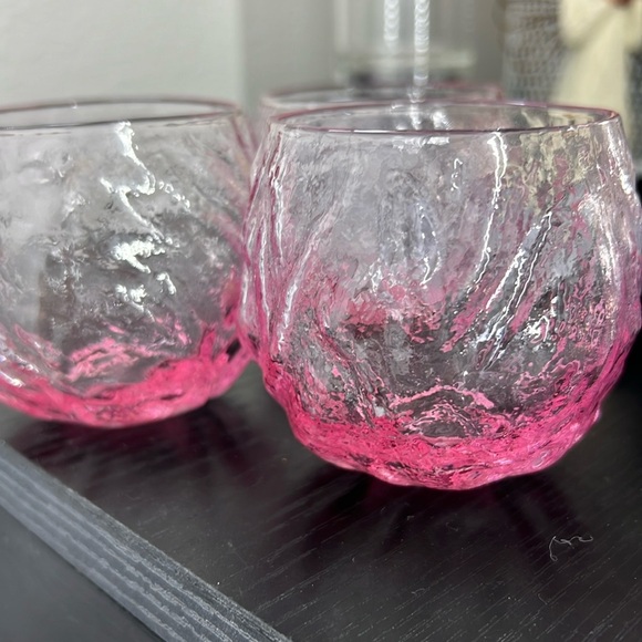 VTG Morgantown Seneca Driftwood Crinkle Pink Roly Poly Glasses Tumblers Set of 4 - Picture 8 of 17
